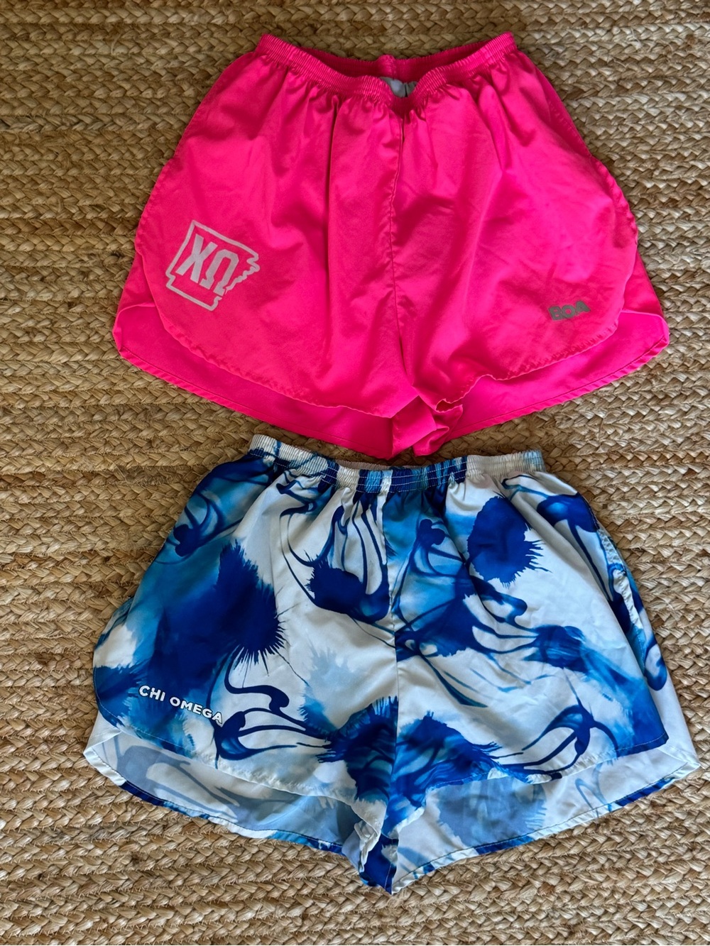 Pink Athletic Shorts & Blue Watercolor Print Shorts -  Chi Omega BOA